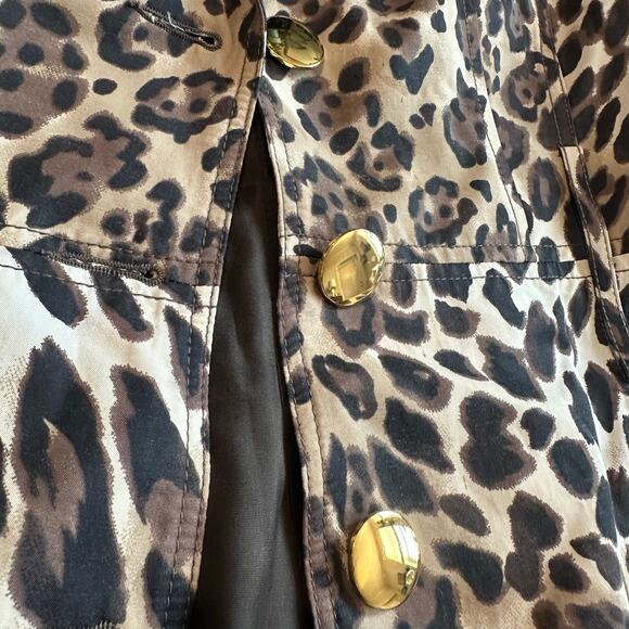Zara Brown/Black Cheetah Print, Gold Button, Lined, Belted, Trench Coat- M - Picture 6 of 11